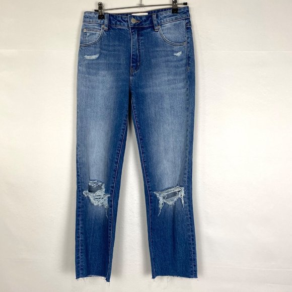 ROLLA'S Miller Mid-High Rise Distressed Slim Straight Leg Jeans Blue 24 - Picture 2 of 9
